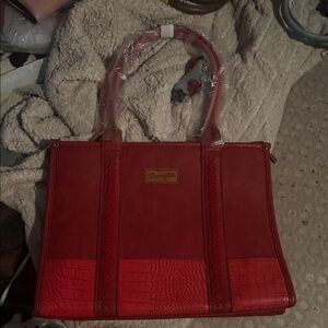 Wrangler Red Tote with Croc-Texture Panels